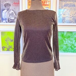 ✨ Vintage 90s Shimmer Metallic Mesh Long Sleeve Top